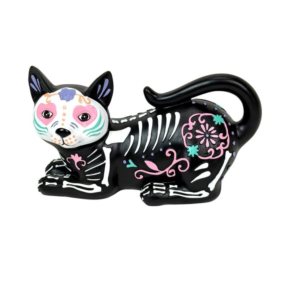 Day of the Dead Skeleton Cat Figurine Resin 8 Inch Multicolor Gothic Decor